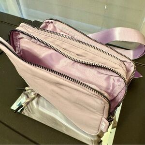Iris & Rainbow Lavender Duo Zipper Crossbody with long strap